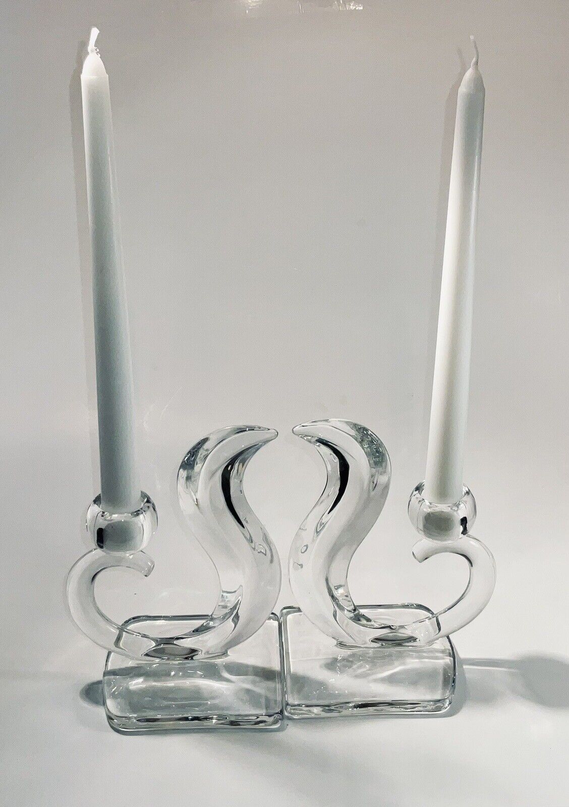 Vtg 50s Viking Pressed Glass Martinsville Flame Hollywood Regency Candle Holders