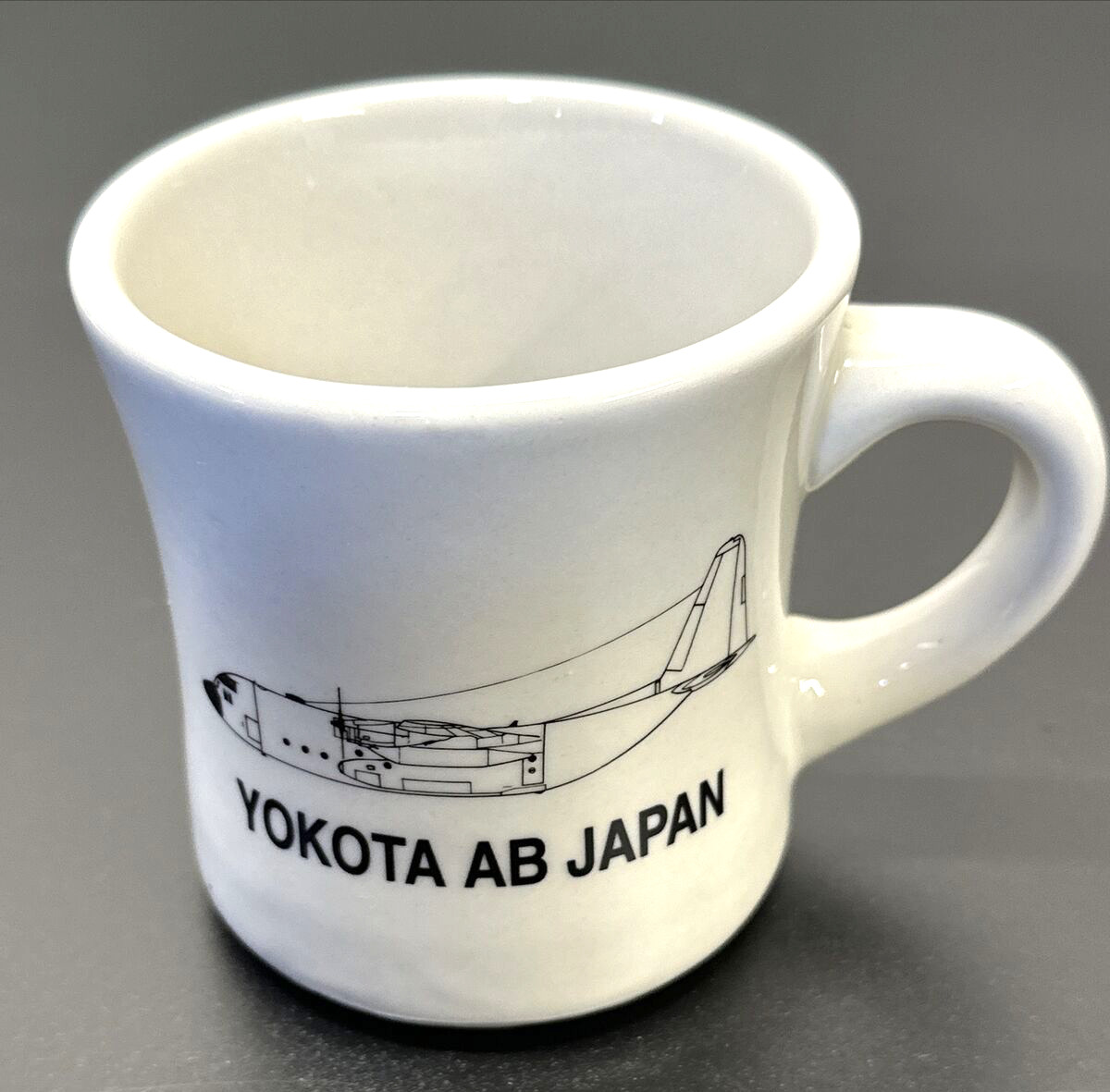 VTG 1990s YOKOTA Air Base Japan, Coffee Mug/Cup, 375 MS Patch, C 130 Aircraft