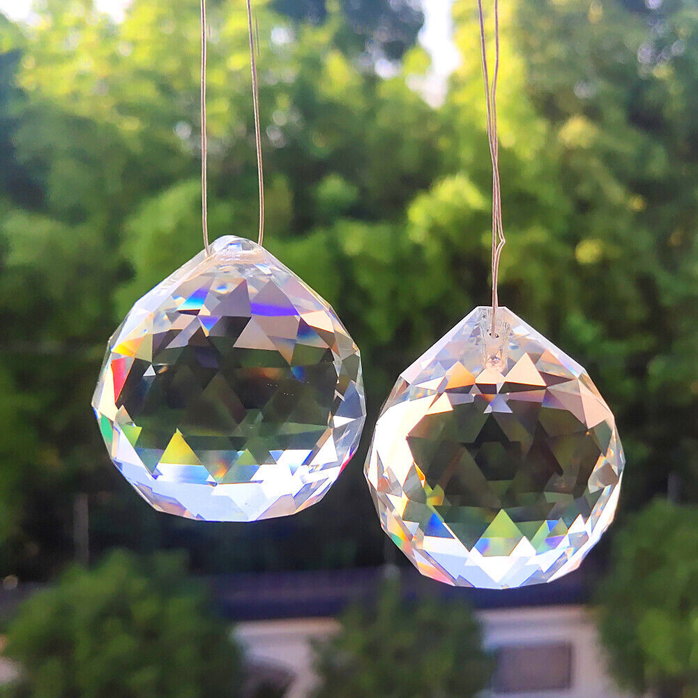 2PC Fengshui Faceted Prism Ball Suncatcher Crystal Hanging Chandelier Pendant