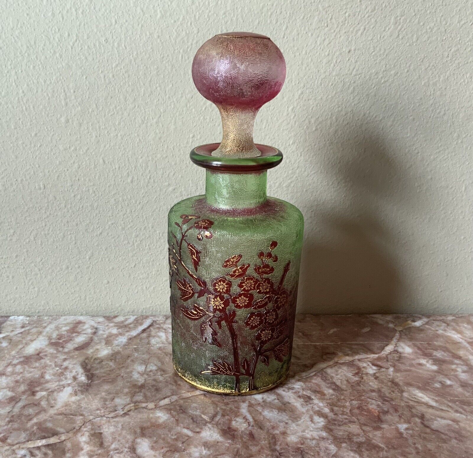 Antique Baccarat Perfume Bottle Green And Cranberry Glass