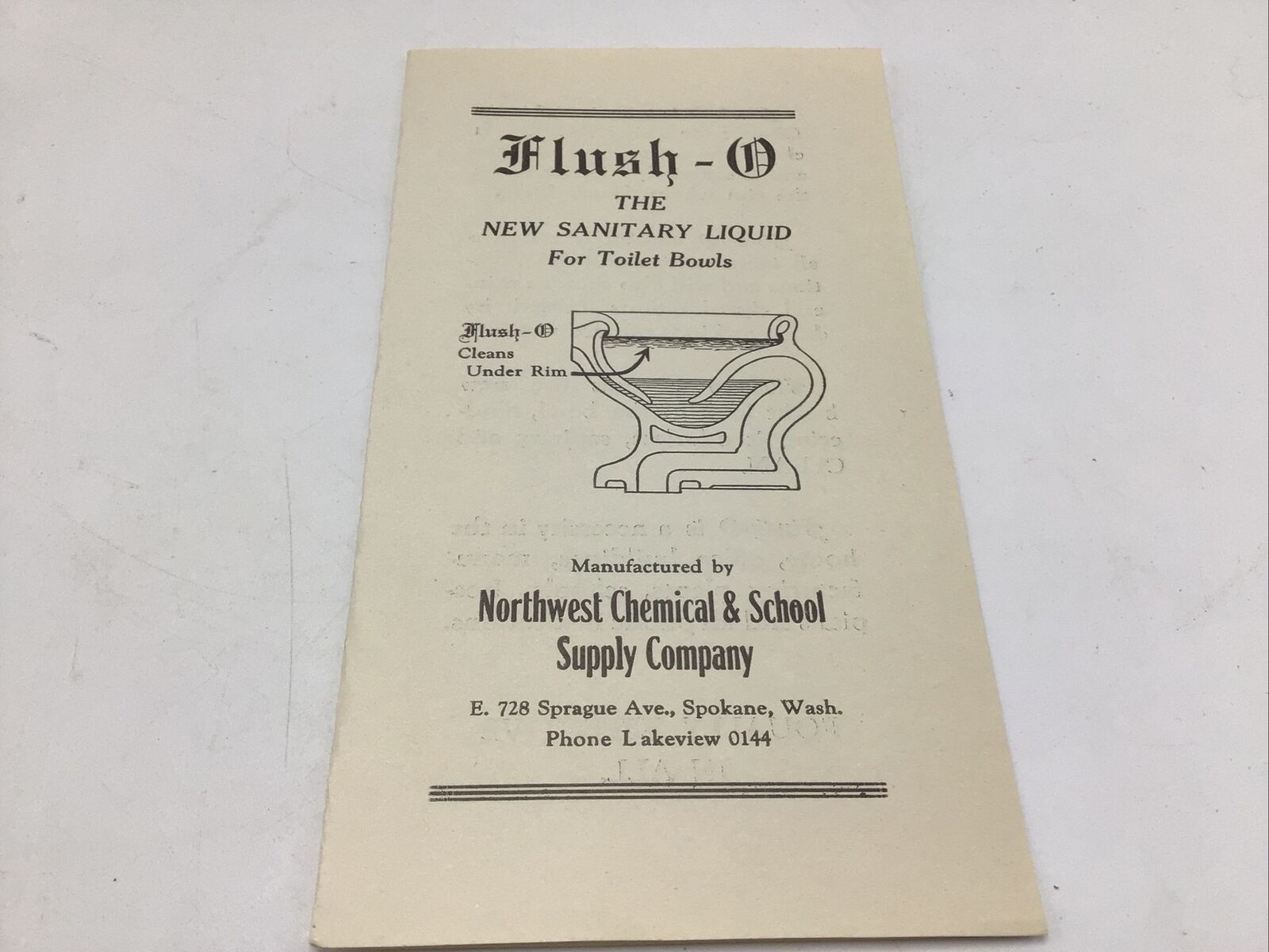 Flush-O Toilet Bowl Cleaner Brochure Vintage1930s Spokane WA Northwest Chemical 