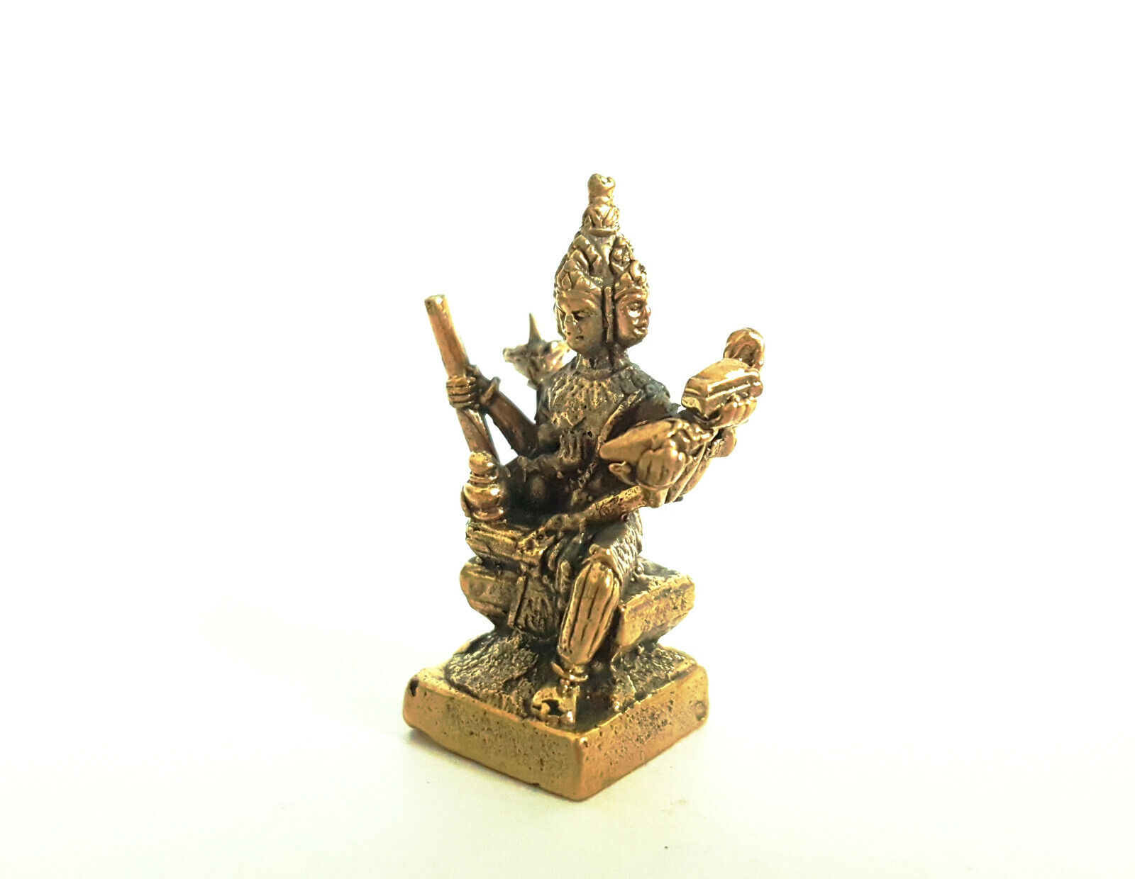 Golden Hindu God Brahma Statue Four Heads Trimurti Lord Creation Brass Collect