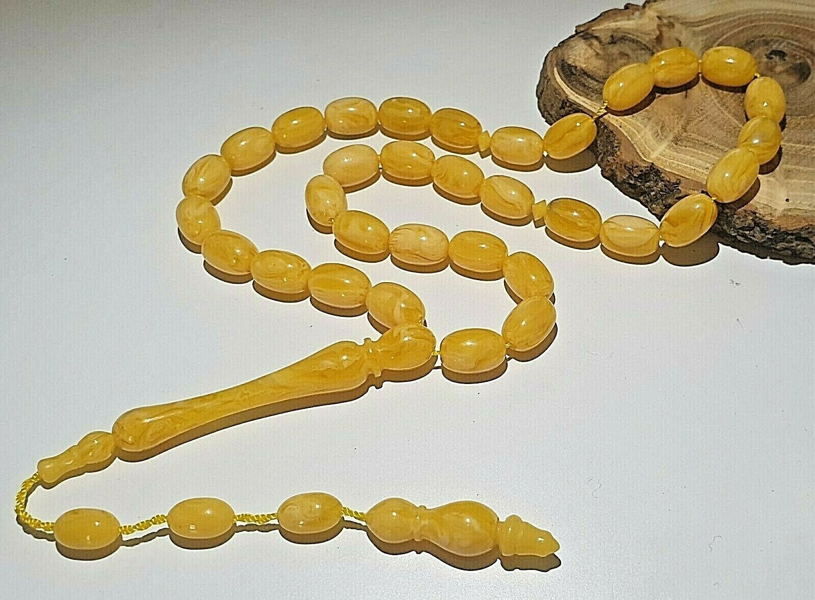 REAL Tightening Amber Islamic Prayer 33 beads Tasbih Misbaha Tasbeeh 8x12mm Yllw