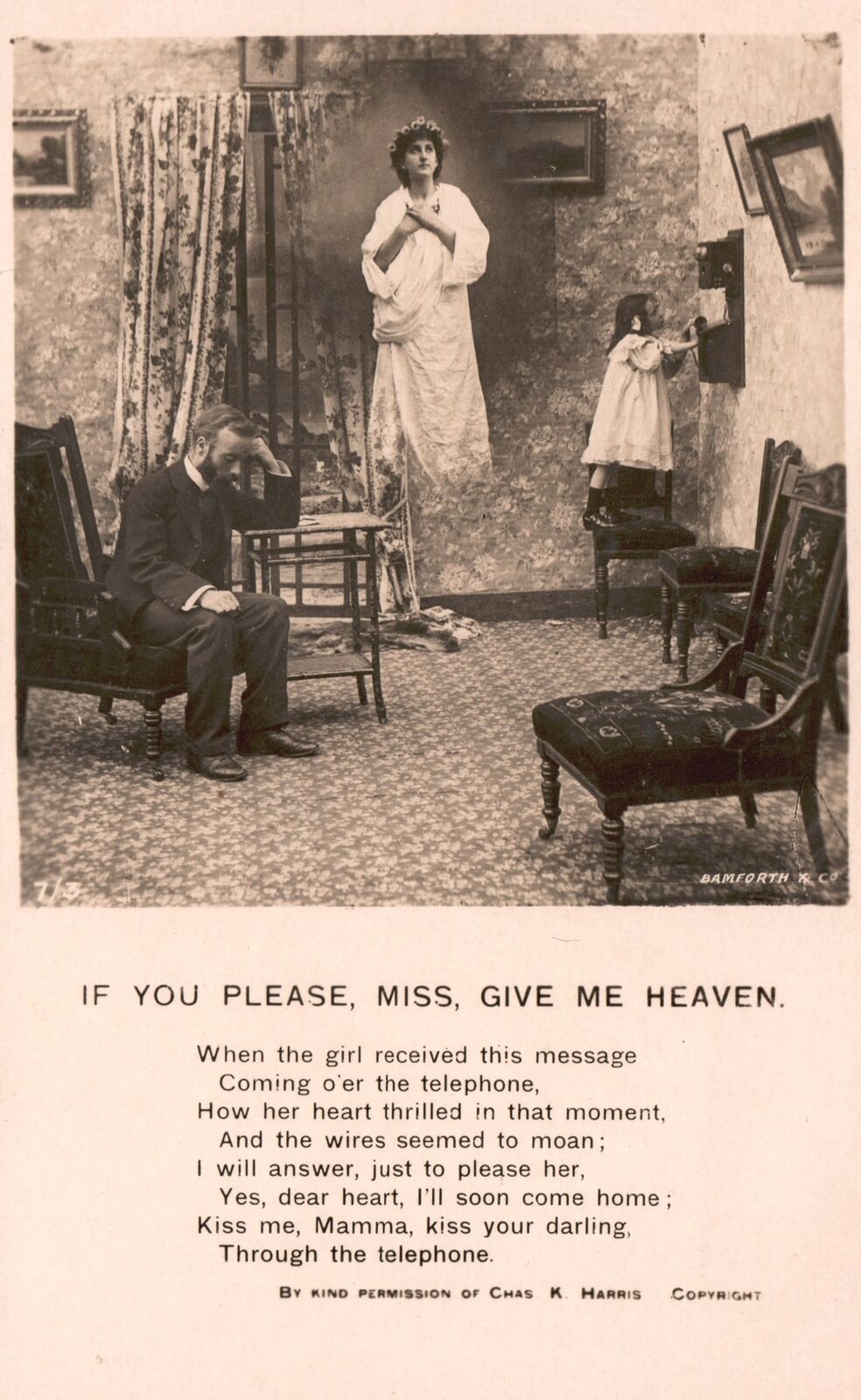 Vintage Postcard Lonely Man Sweet Message to Someone Special Lady & Child