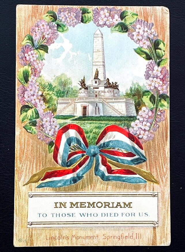Patriotic Antique Postcard 1911 Postmarked Lincoln Memorial Springfield Illinois