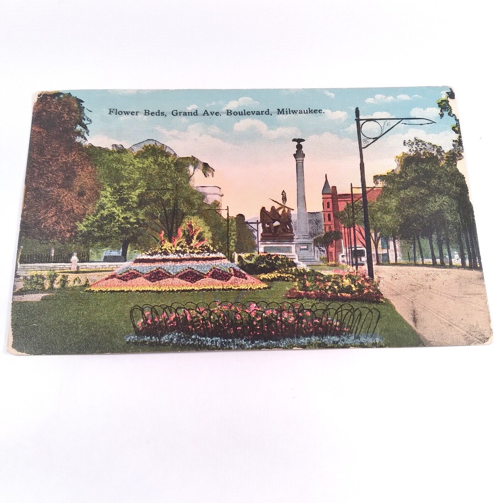 Milwaukee Wisconsin -Grand Avenue Boulevard- Gardens Postcard Posted 1916