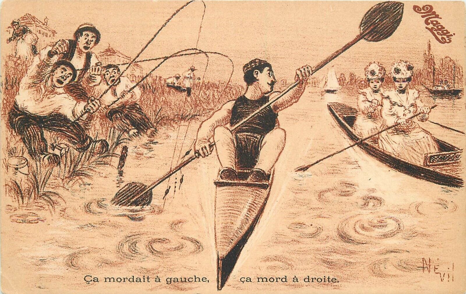 Postcard C-1910 Canoe race women Maggi Soup advertising 23-11585