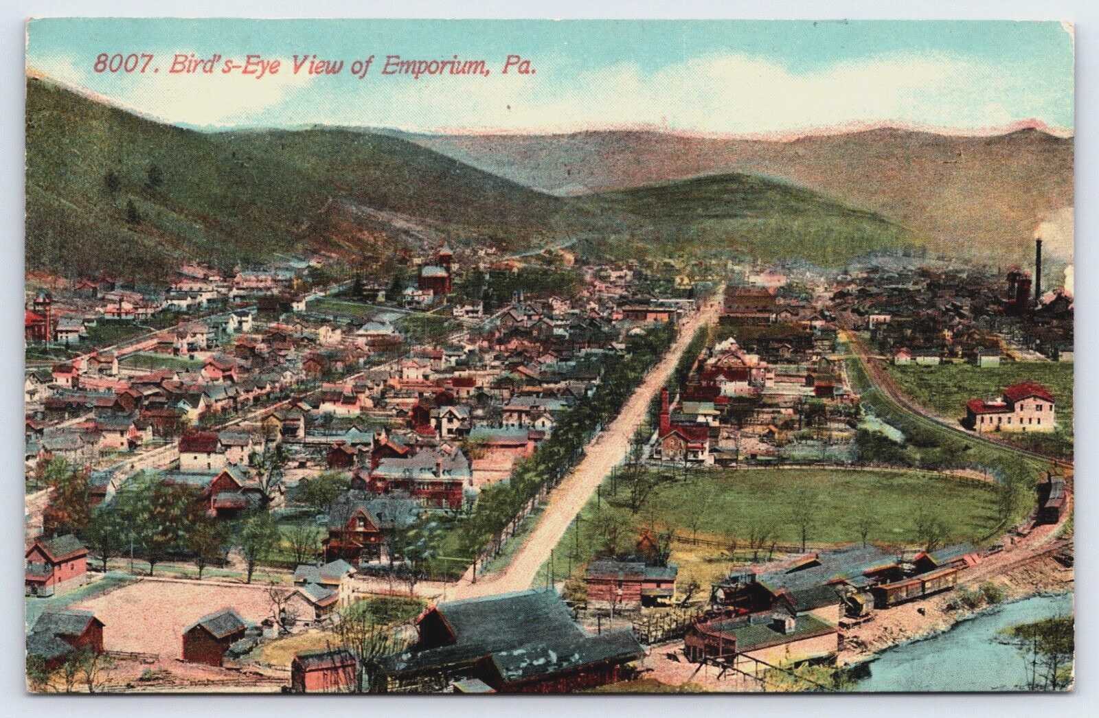 Emporium Pennsylvania PA Bird\'s Eye View ca 1910s Street Houses Hills Postcard
