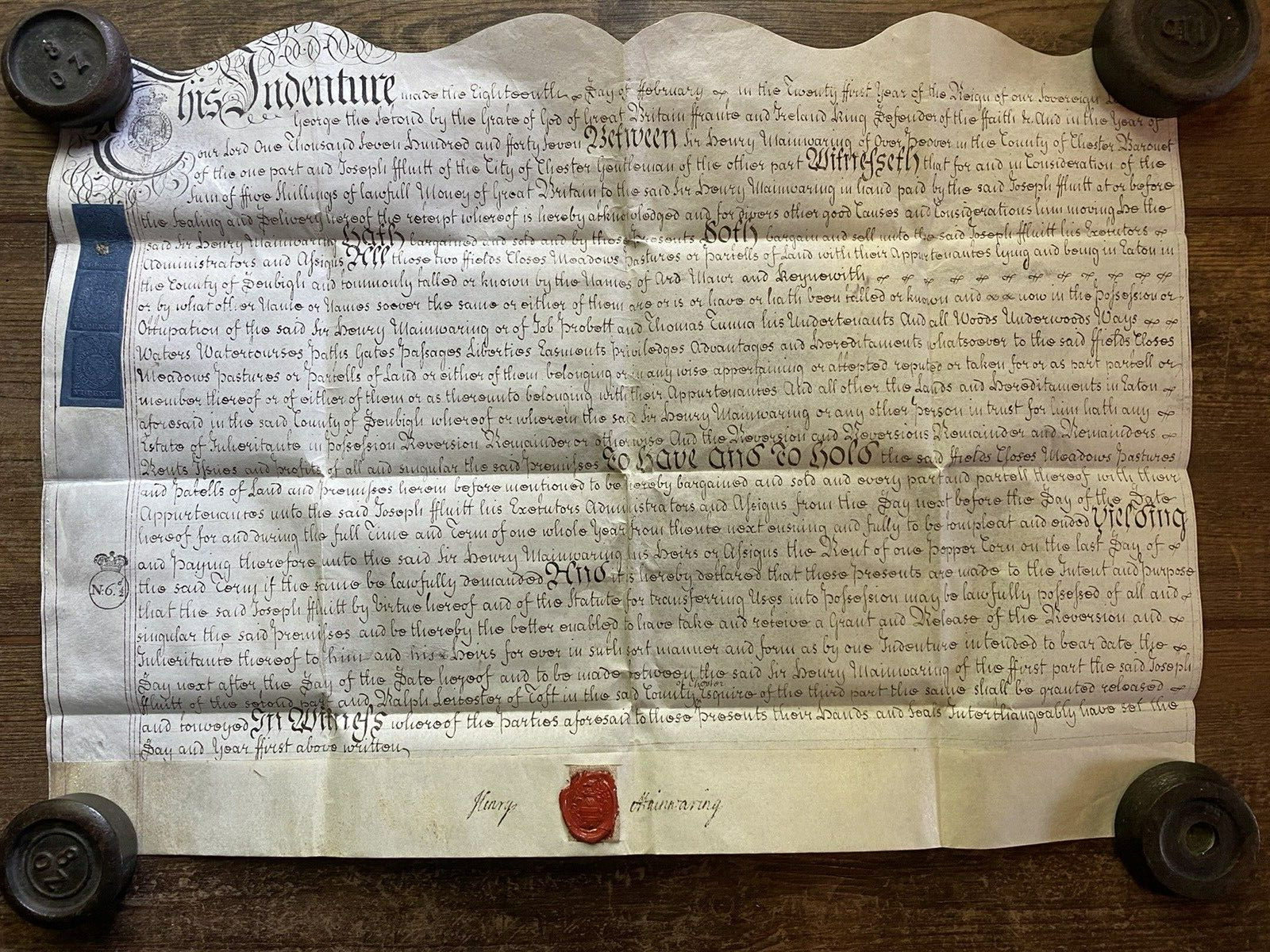 Vellum Indenture 1762 Lease Of Land To Richard Parry Price Bryn-Y-Pys        #LJ