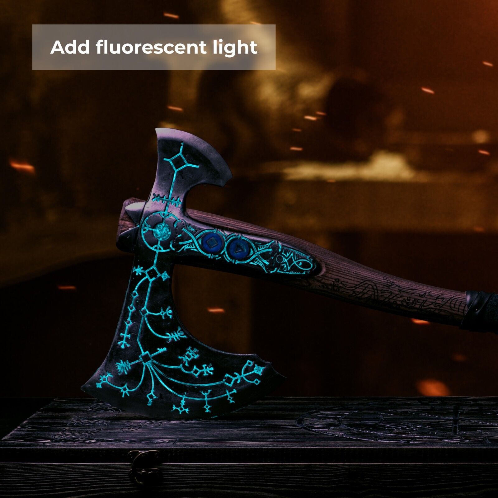 Leviathan axe with Luminescent runes Kratos hand forge ax GOW 9lb 35.8\