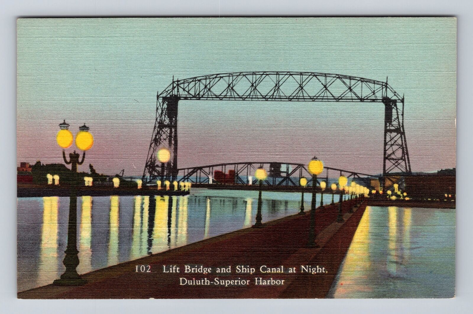 Duluth MN- Minnesota, Lift Bridge And Ship Canal At Night, Vintage Postcard