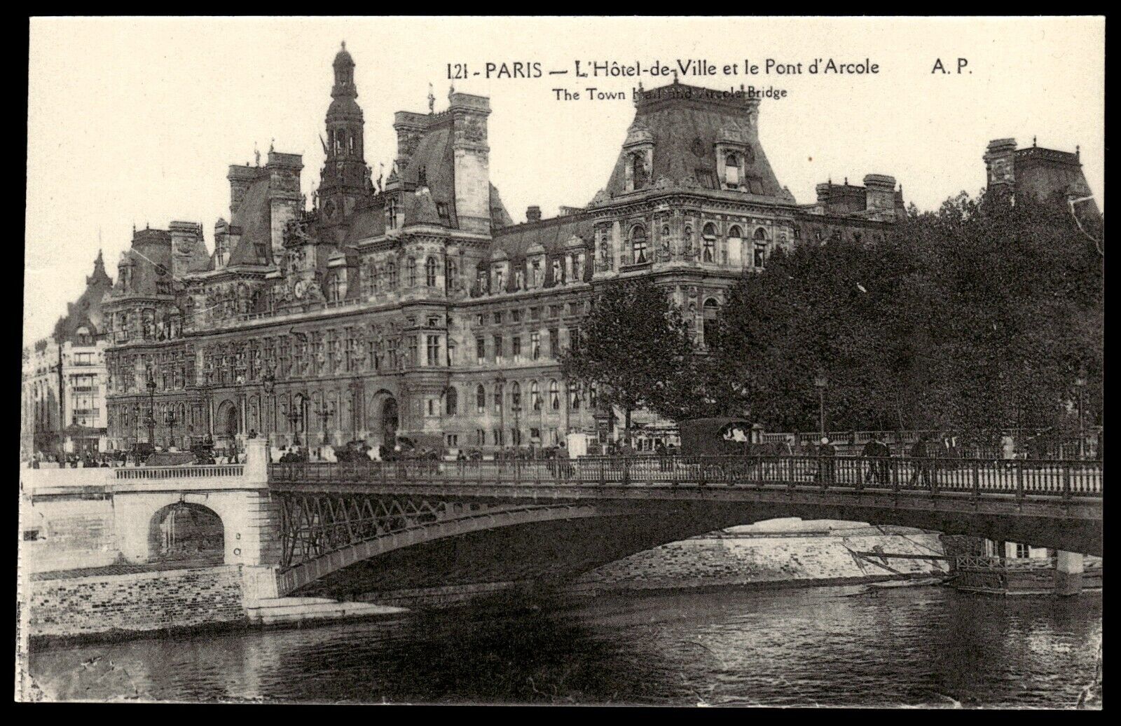 Postcard The Town Hall and Arcole Bridge Paris France