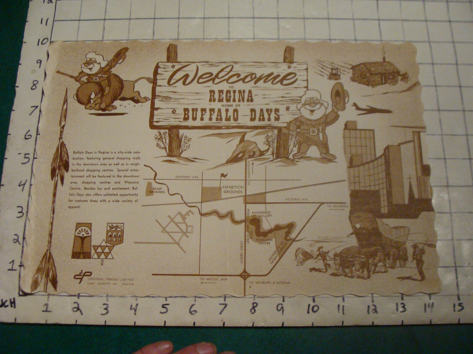 vintage UNUSED Placemat: Welcome to REGINA home of BUFFALO DAYS