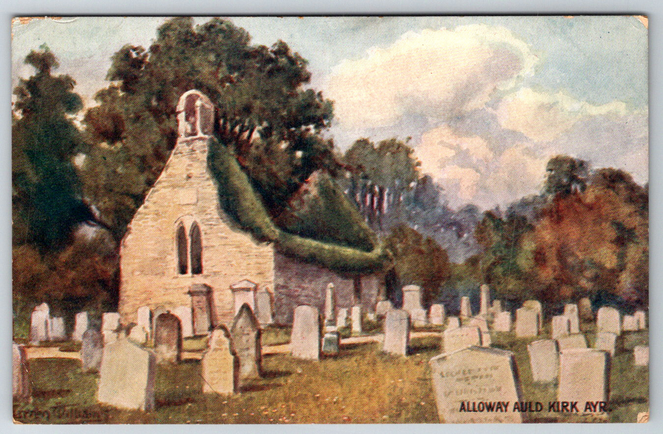 c1910s Alloway Auld Kirk Ayr Scotland Graveyard Antique Postcard