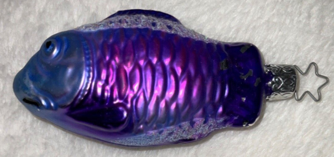 Vintage West Germany Blown Glass Christmas Purple Fish Ornament CH