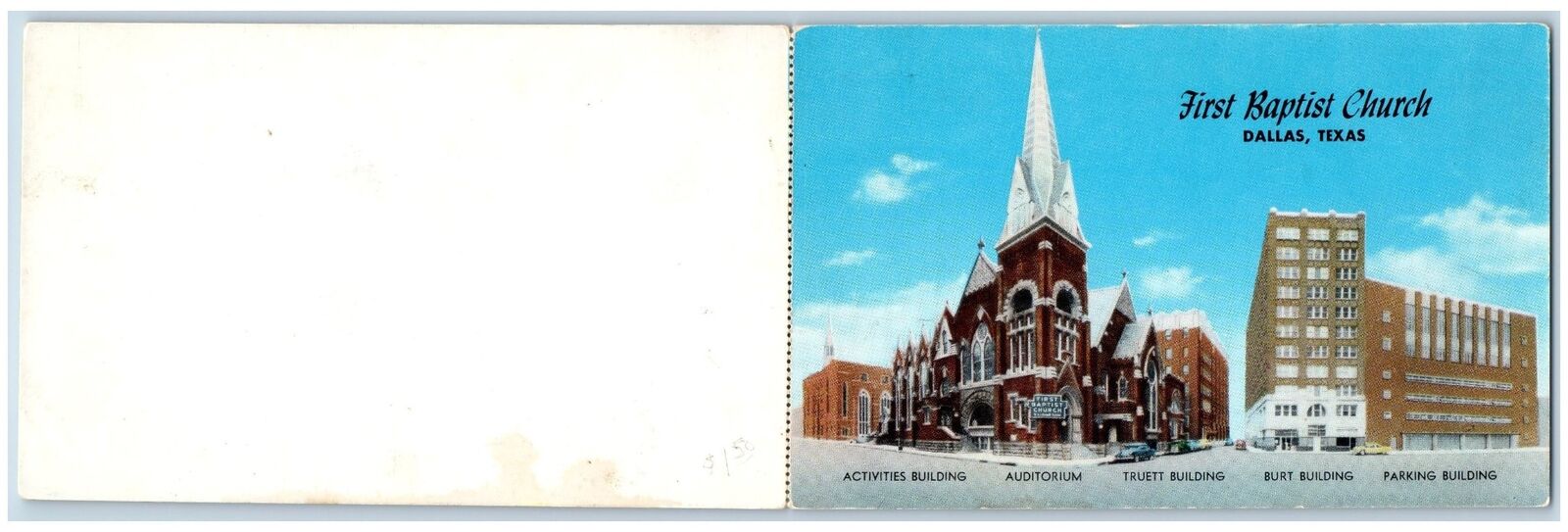 c1950\'s First Baptist Church Building & Tower Multiview Dallas Texas TX Postcard