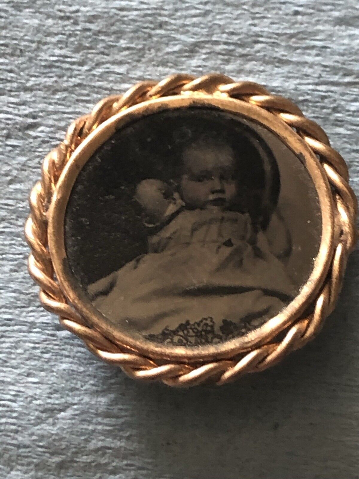 Antique Vintage Tintype Baby photo Encased Pin Ferro Type Pre 1940