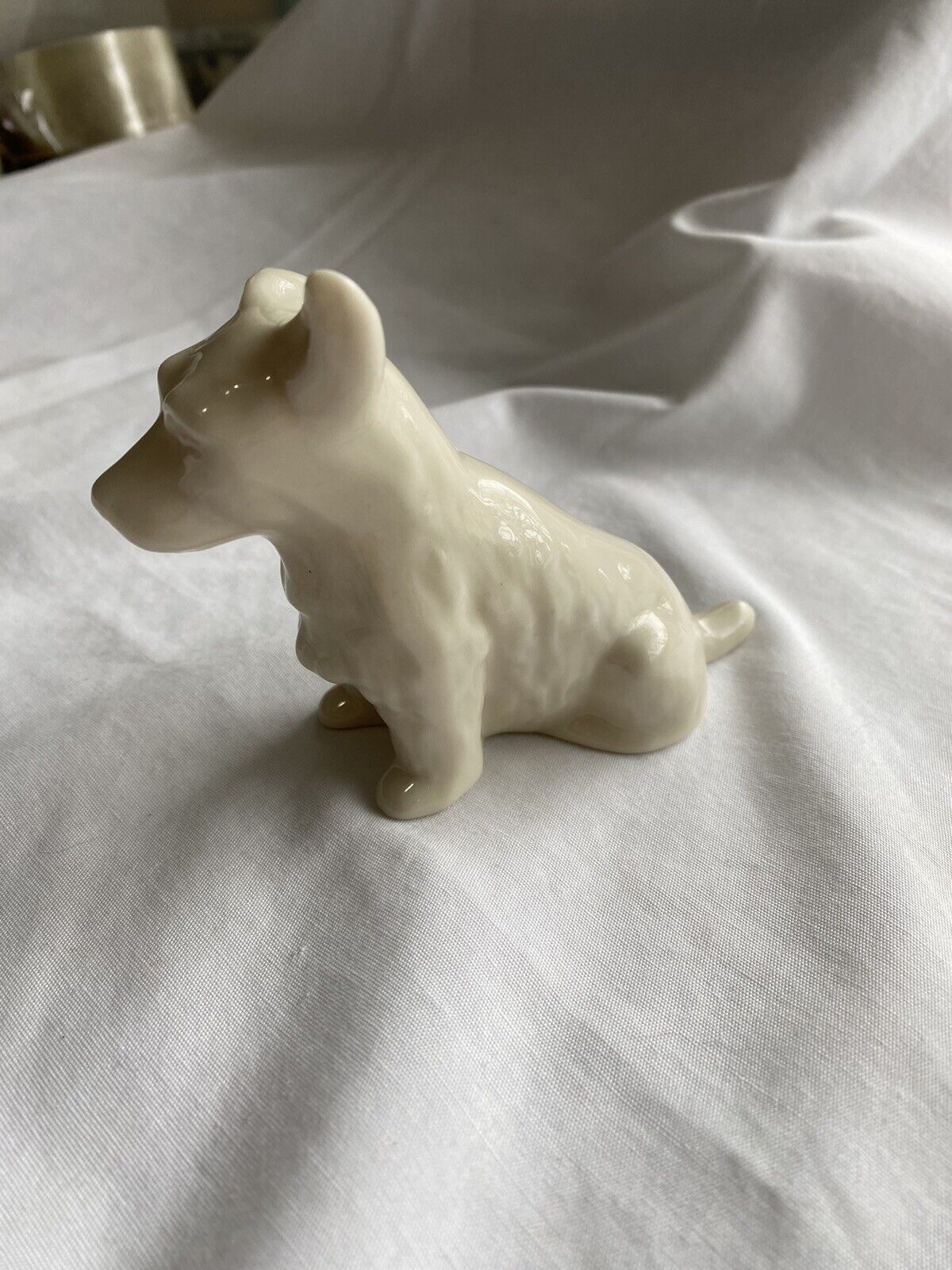 Vintage Belleek Ireland Ivory Porcelain Terrier Dog 6th Green Mark