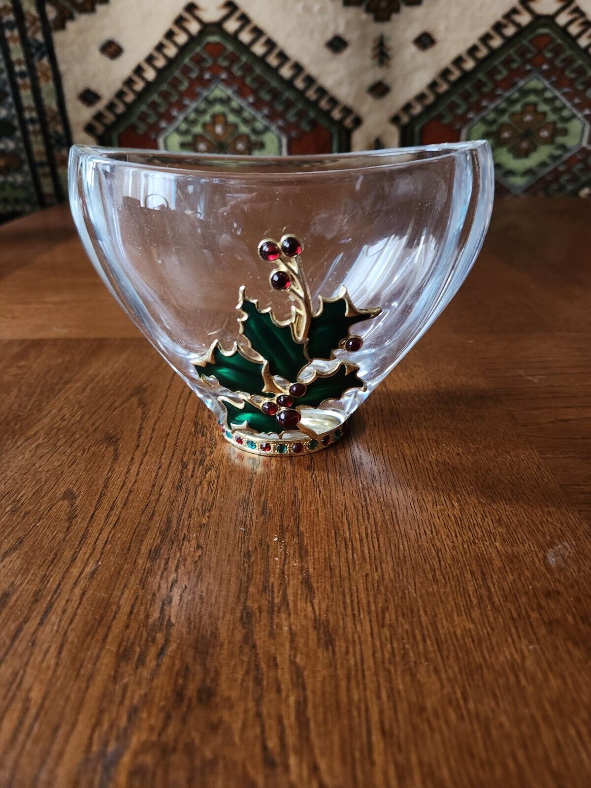 Gorgeous Small 5x5x3 VTG 24% CRYSTAL TELA FLORA CHRISTMAS HOLLY AND BERRIES VASE