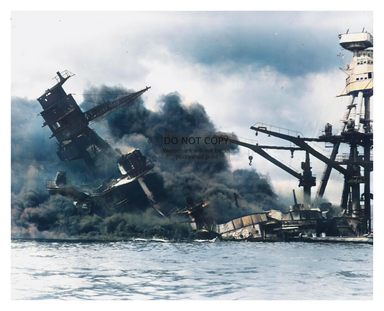 USS ARIZONA NAVY BATTLESHIP SINKING AT PEARL HARBOR ATTACK COLORIZED 8X10 PHOTO