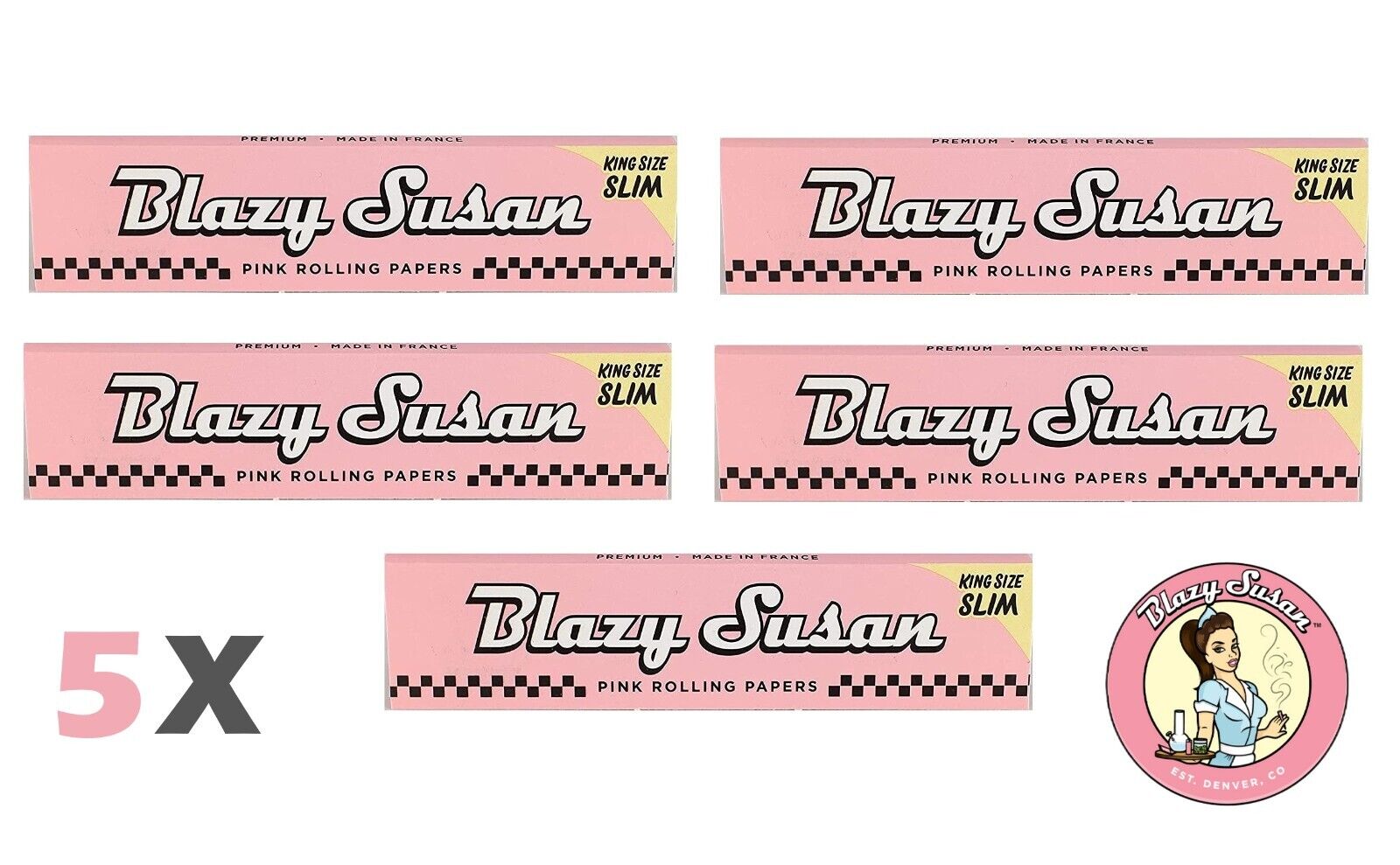 BLAZY Susan King Size Rolling Papers (5 Packs) - 50Leaves PER Pack, Pink