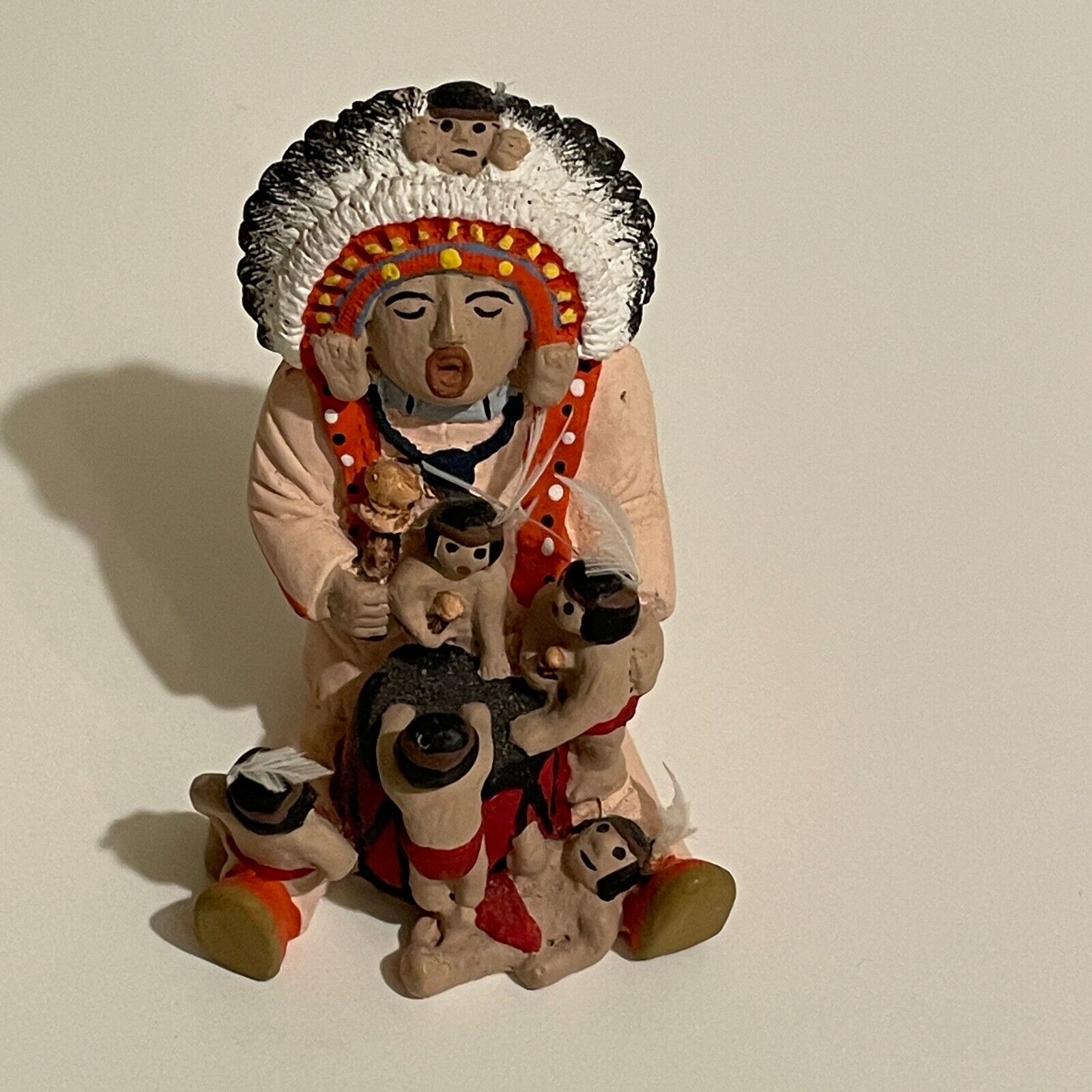 VTG Native American Chief Sitting Storyteller with Children Miniature Figurine