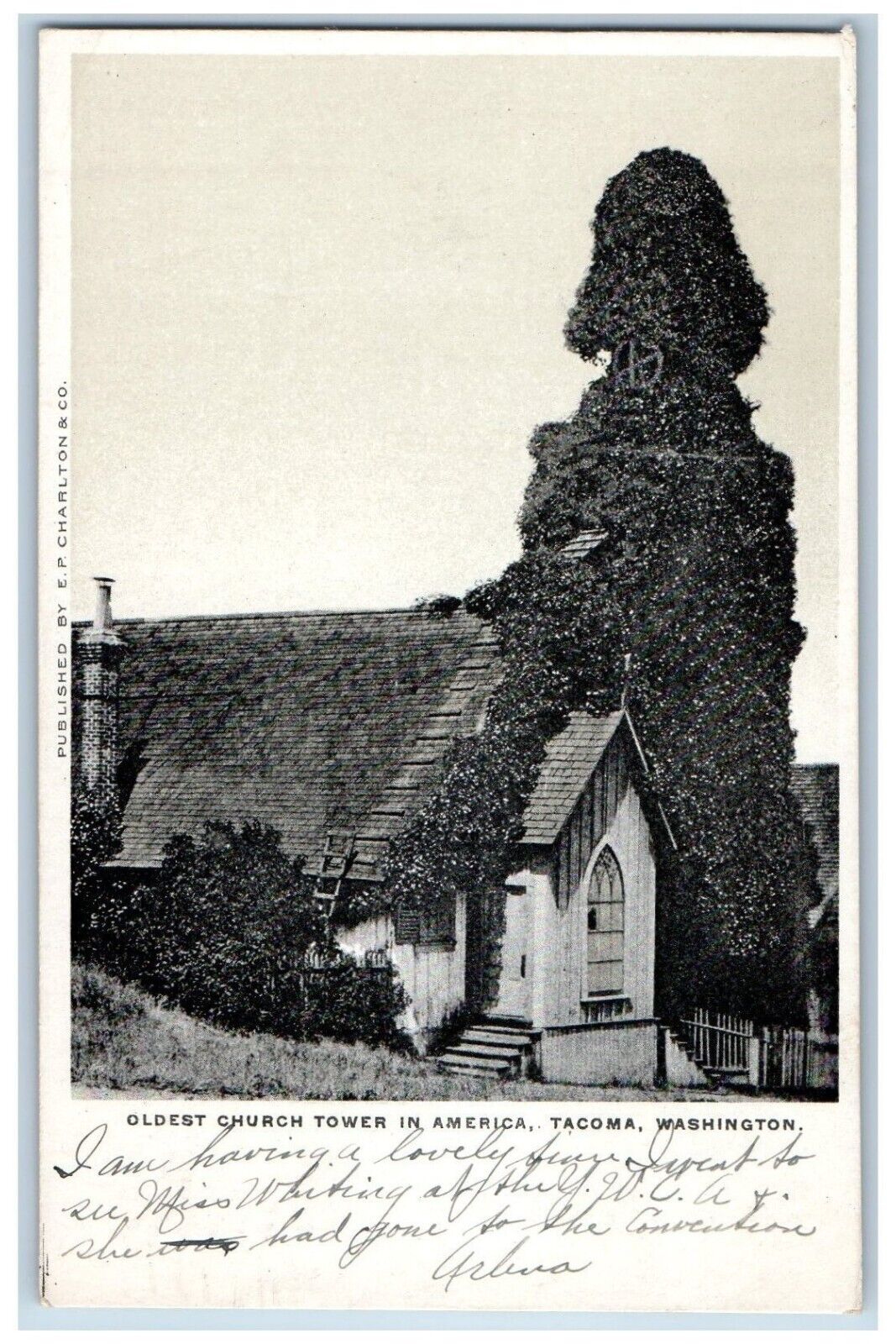 Tacoma Washington WA Postcard Oldest Church Tower America c1906 Vintage Antique