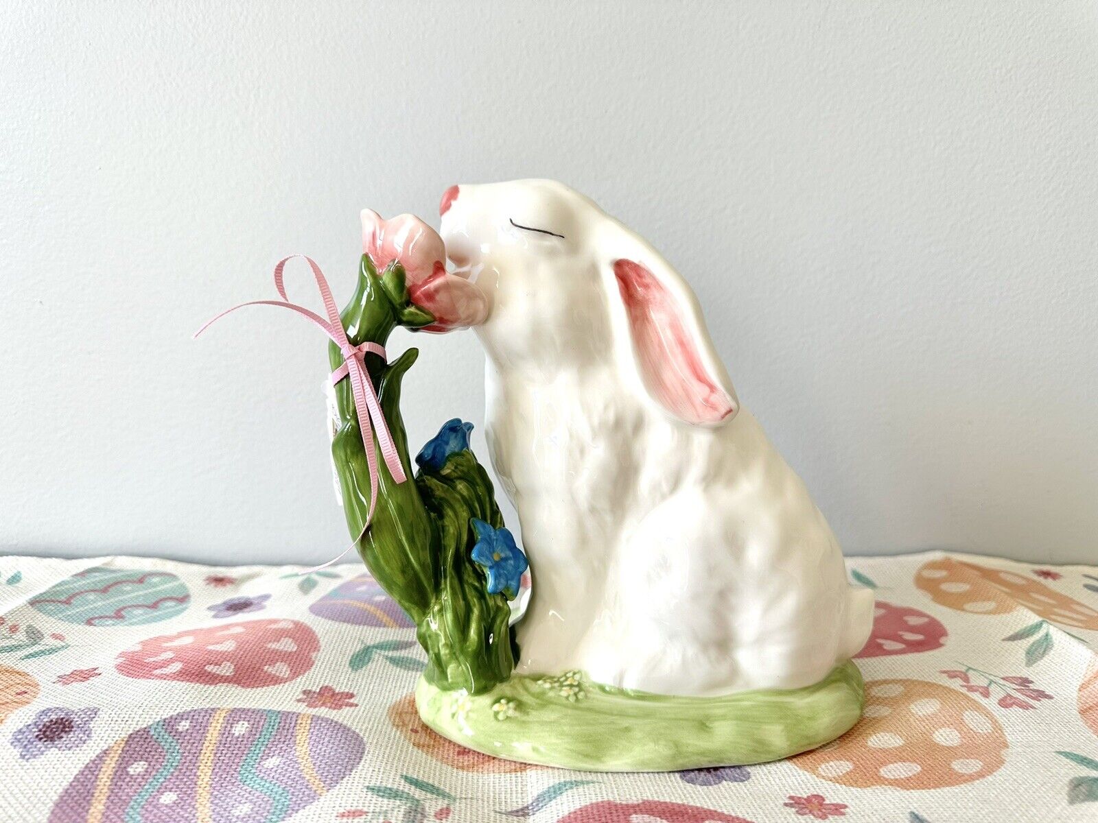 Blue Sky Ceramic Easter Bunny With Flower