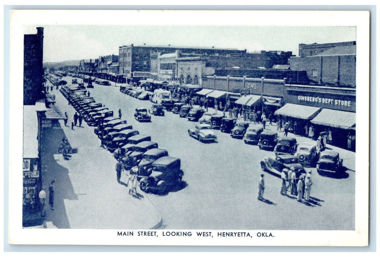 c1940 Main Street Looking West Classic Cars Henryetta Oklahoma Vintage Postcard