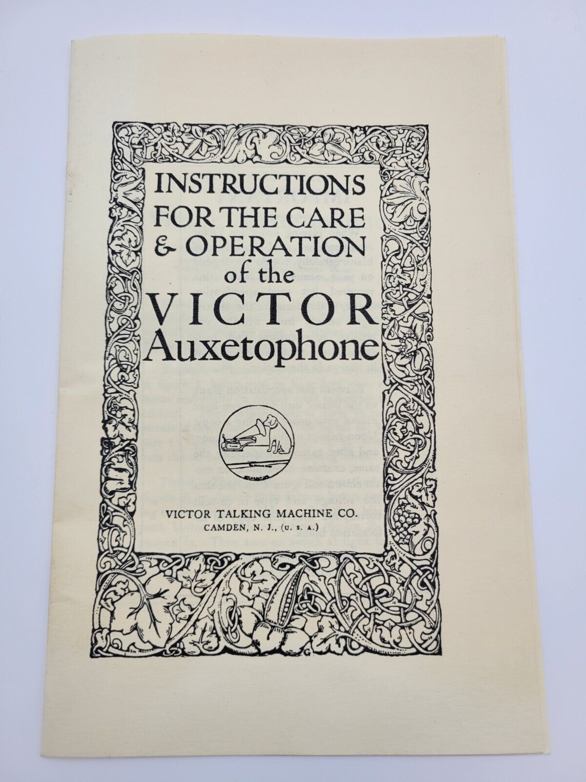 Vintage Manual Instructions for Care Operation Victor Auxetophone Tan Reprint