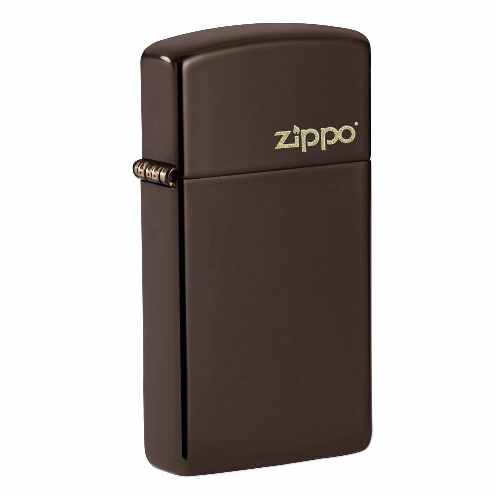 Zippo Slim Brown w/Zippo Logo Windproof Pocket Lighter, 49266ZL