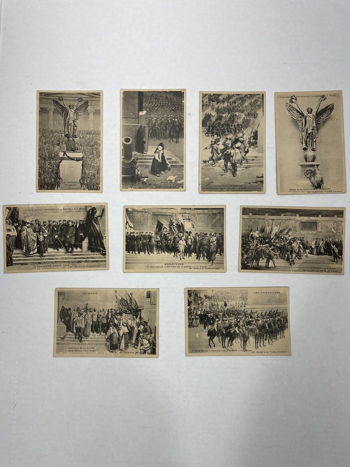 Lot of 9 1918 Vintage Postcards WWI Pantheon France USA Japan England Gift Idea