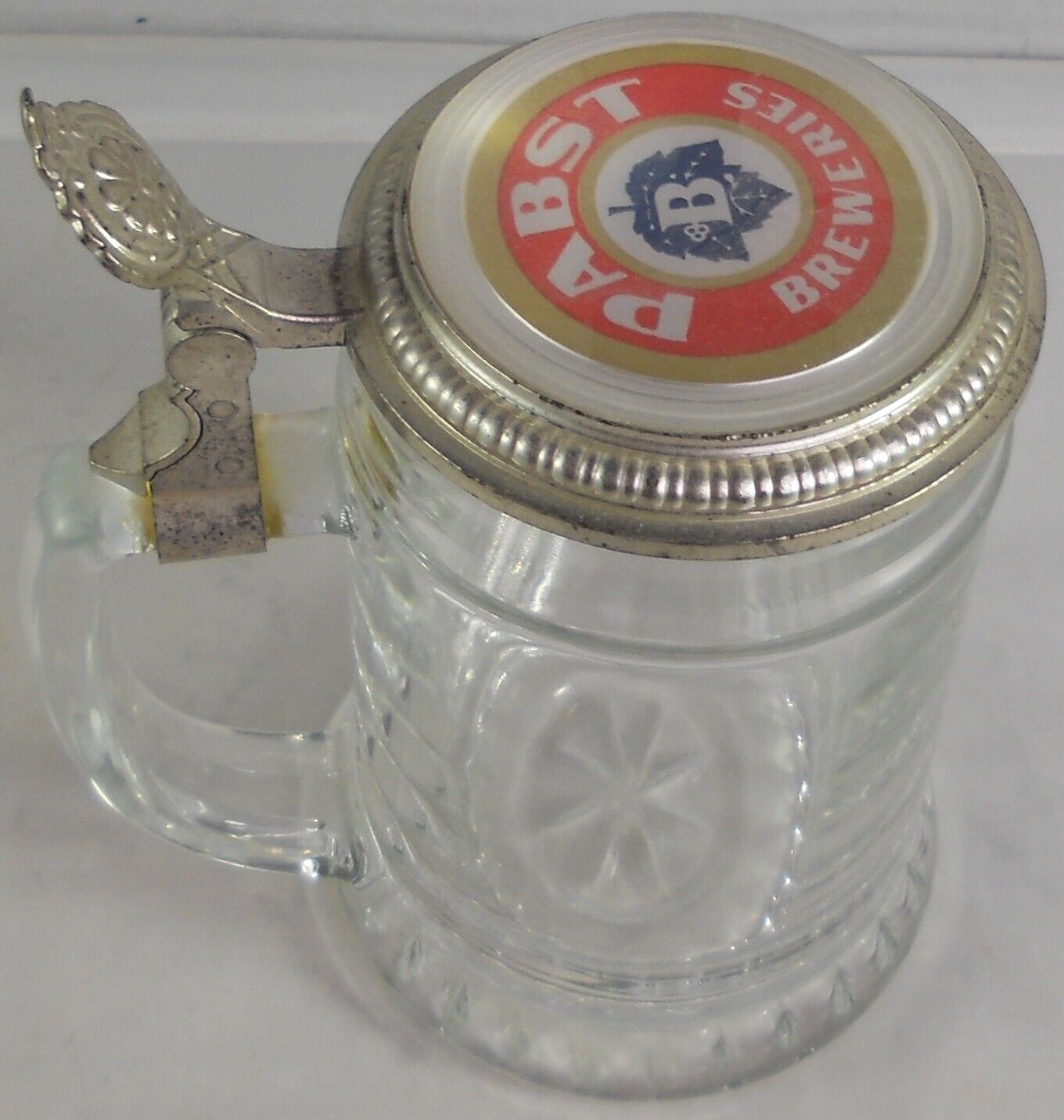 Pabst Breweries Beer Stein BMF Clear Glass w/ Pewter Lid Made in West Germany