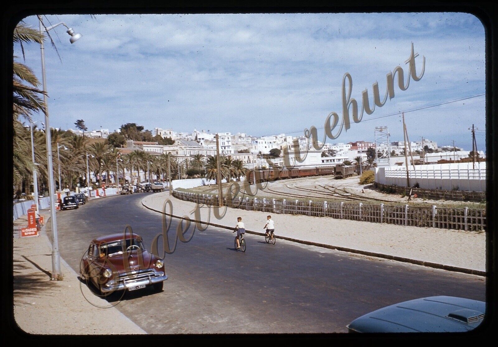 Tangier Morocco Street Scene Train Railroad Car 35mm Slide 1950s Kodachrome
