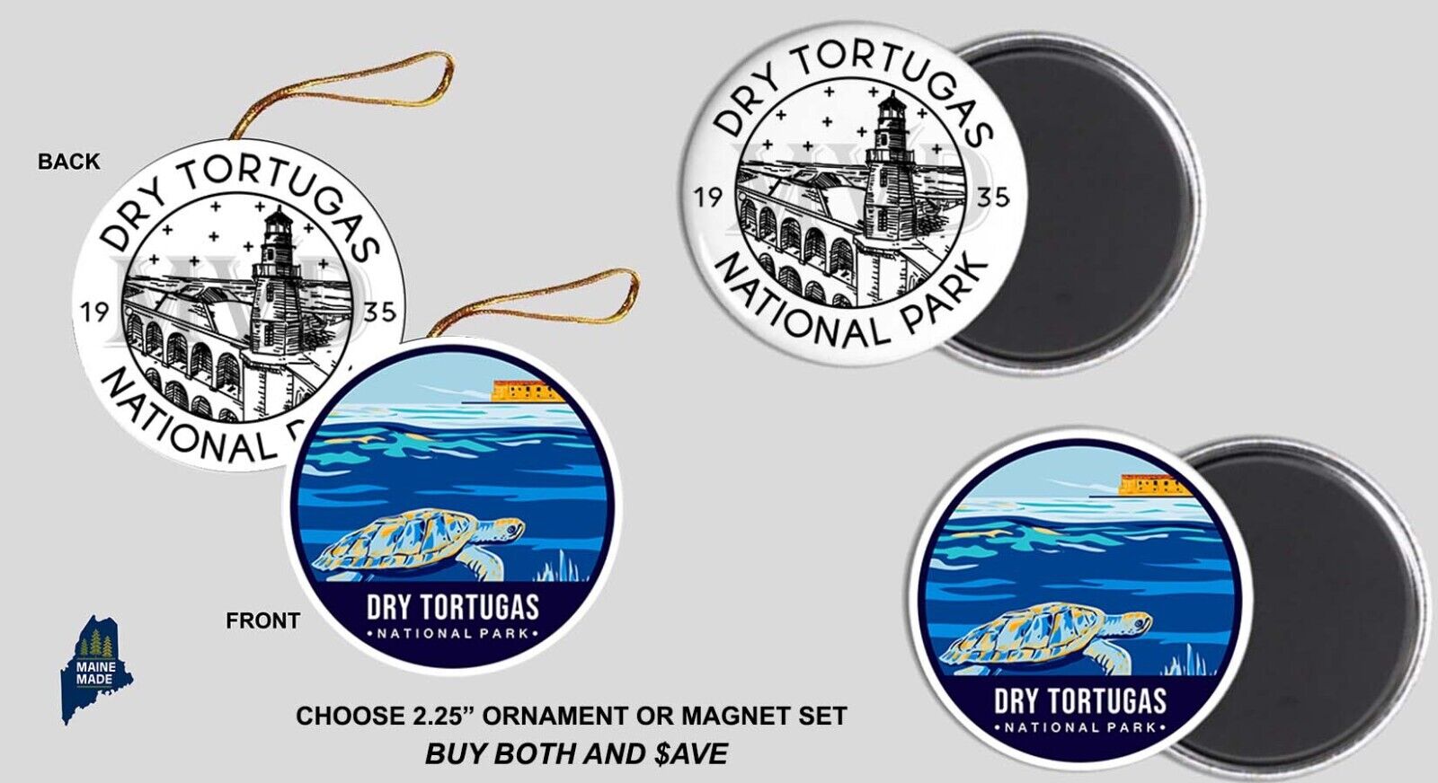 DRY TORTUGAS NATIONAL PARK Ornament / Magnet Set - Vacation Florida NPS Gift