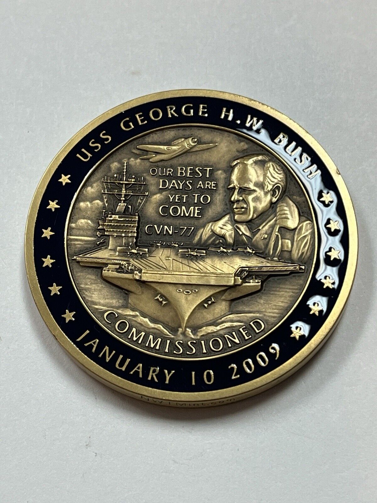 USS GEORGE H W BUSH COMMISSIONED JAN. 10, 2009 CVN-77 CHALLENGE COIN