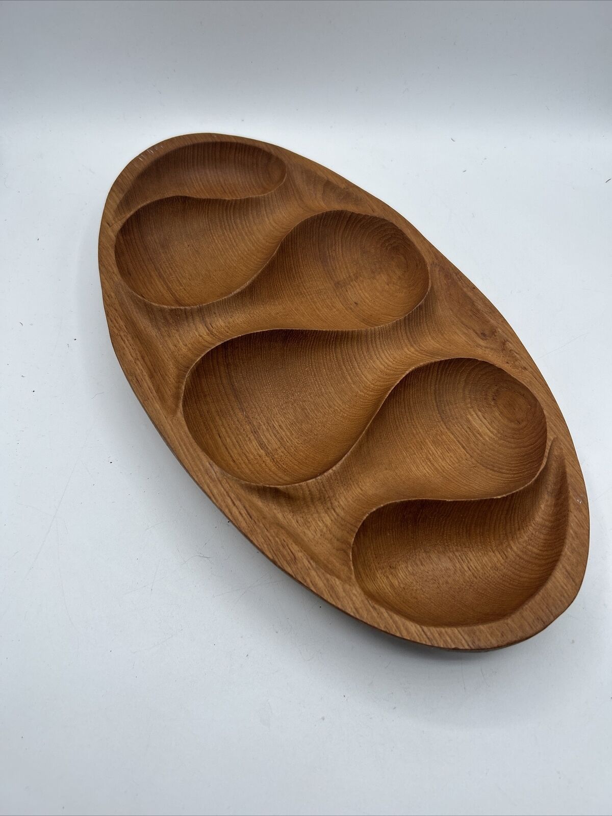 Vintage Mid Century Danish Modern sculptural heavy teak tray Wood