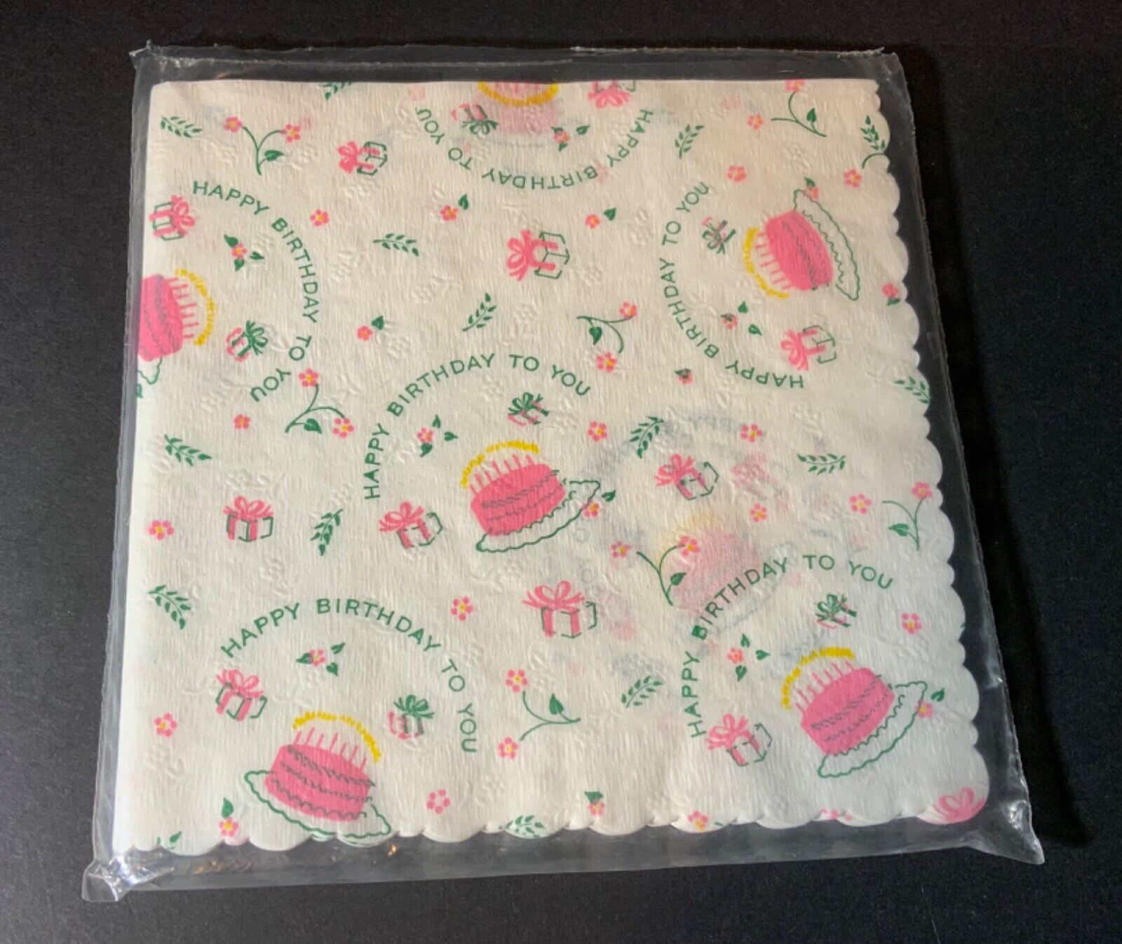 VTG Embossed Paper Napkins Happy Birthday Lot (15) Pink Cakes Decoupage Crafts