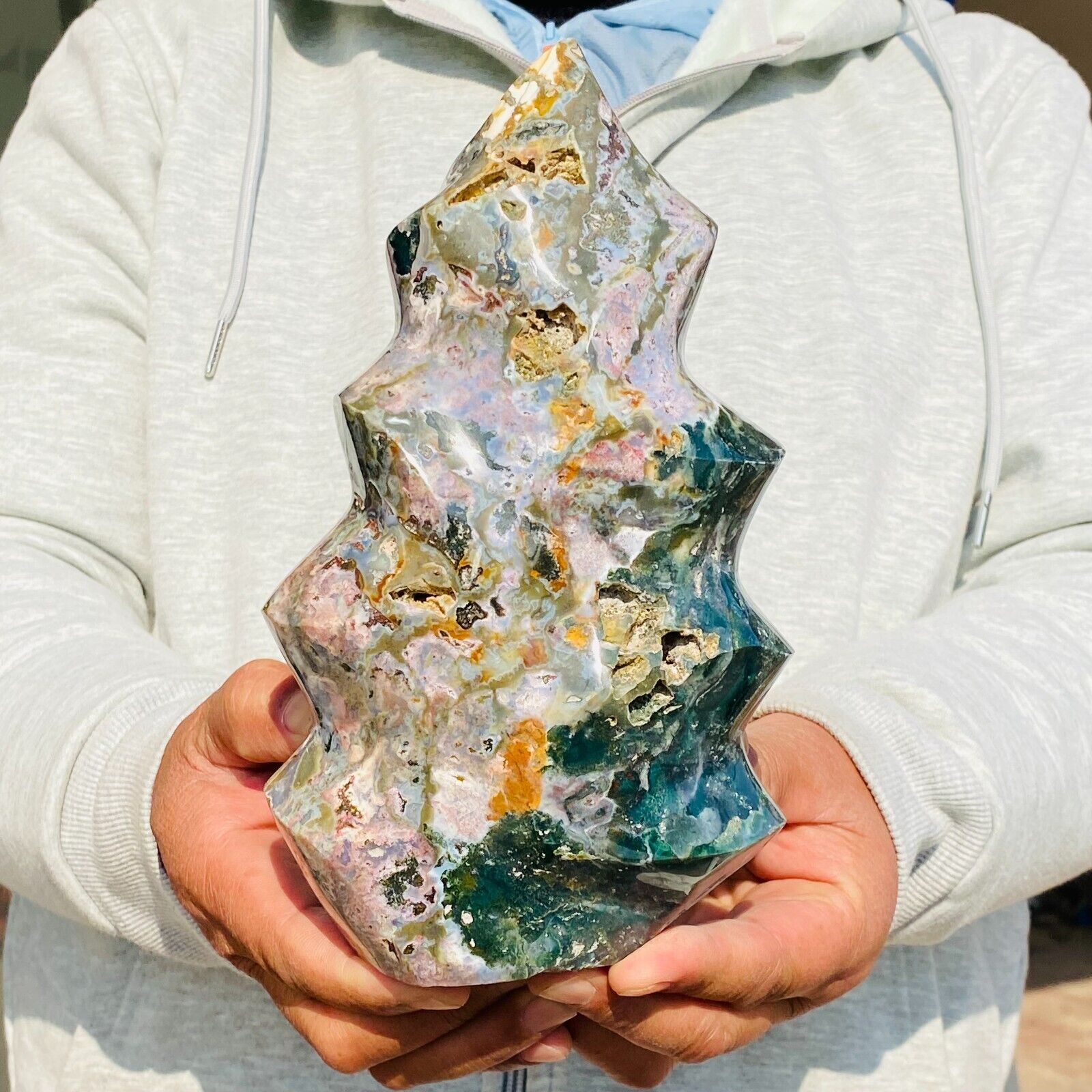 5.97LB Natural Colorful Ocean Jasper Torch Quartz Crystal Flame Point Healing