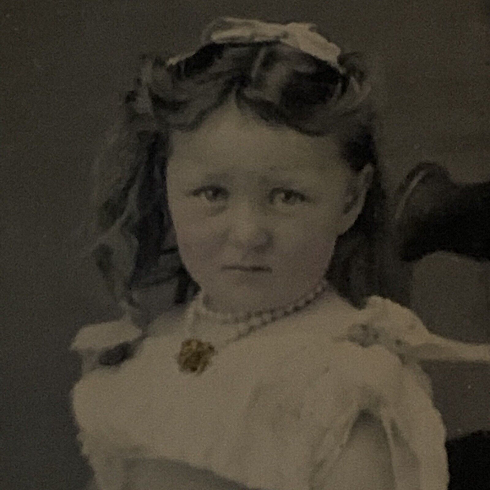 Antique Tintype Photograph Adorable Little Girl Funny Expression Great Hair