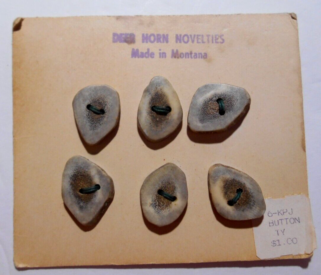Vintage Lot of 6 Antler Deer Horn Buttons Natural Rustic Montana USA