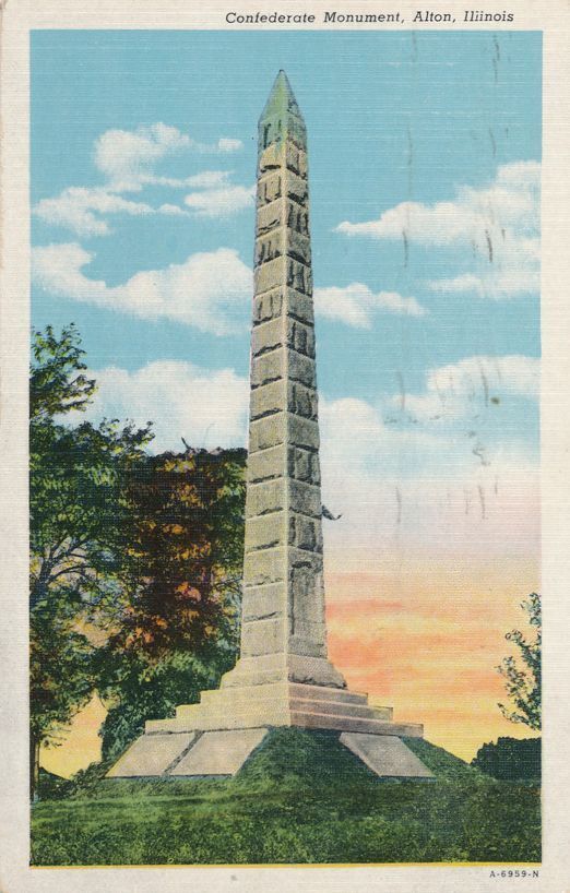 Alton IL, Illinois - Confederate Monument - pm 1944 - Linen