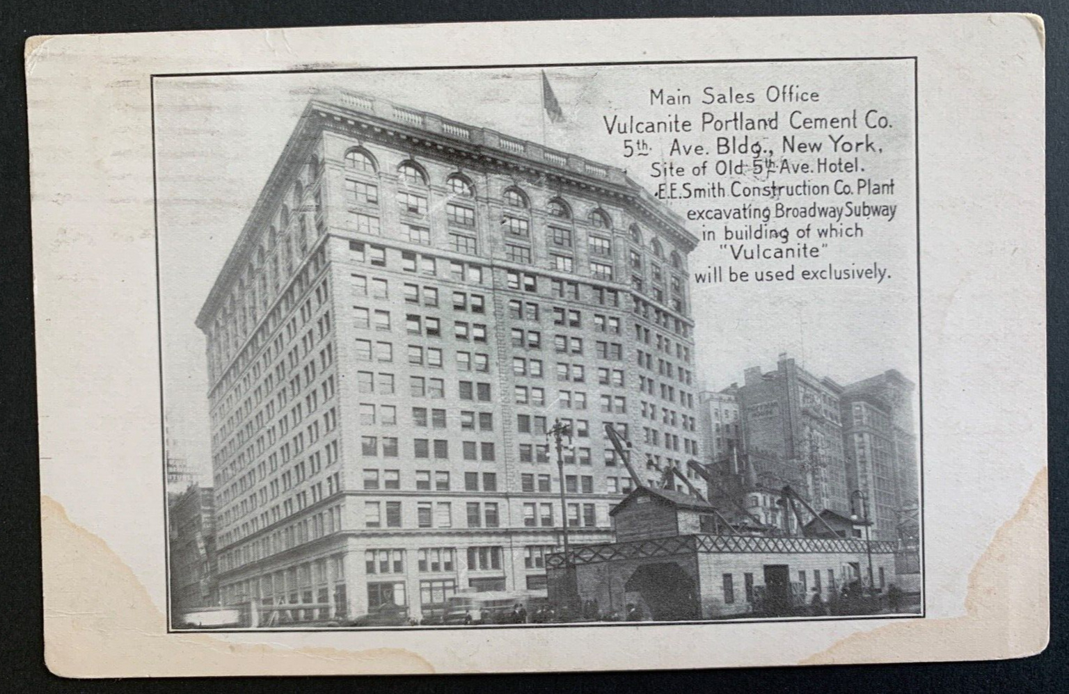 Postcard New York City - Vulcanite Portland Cement Sales Office Interesting Back