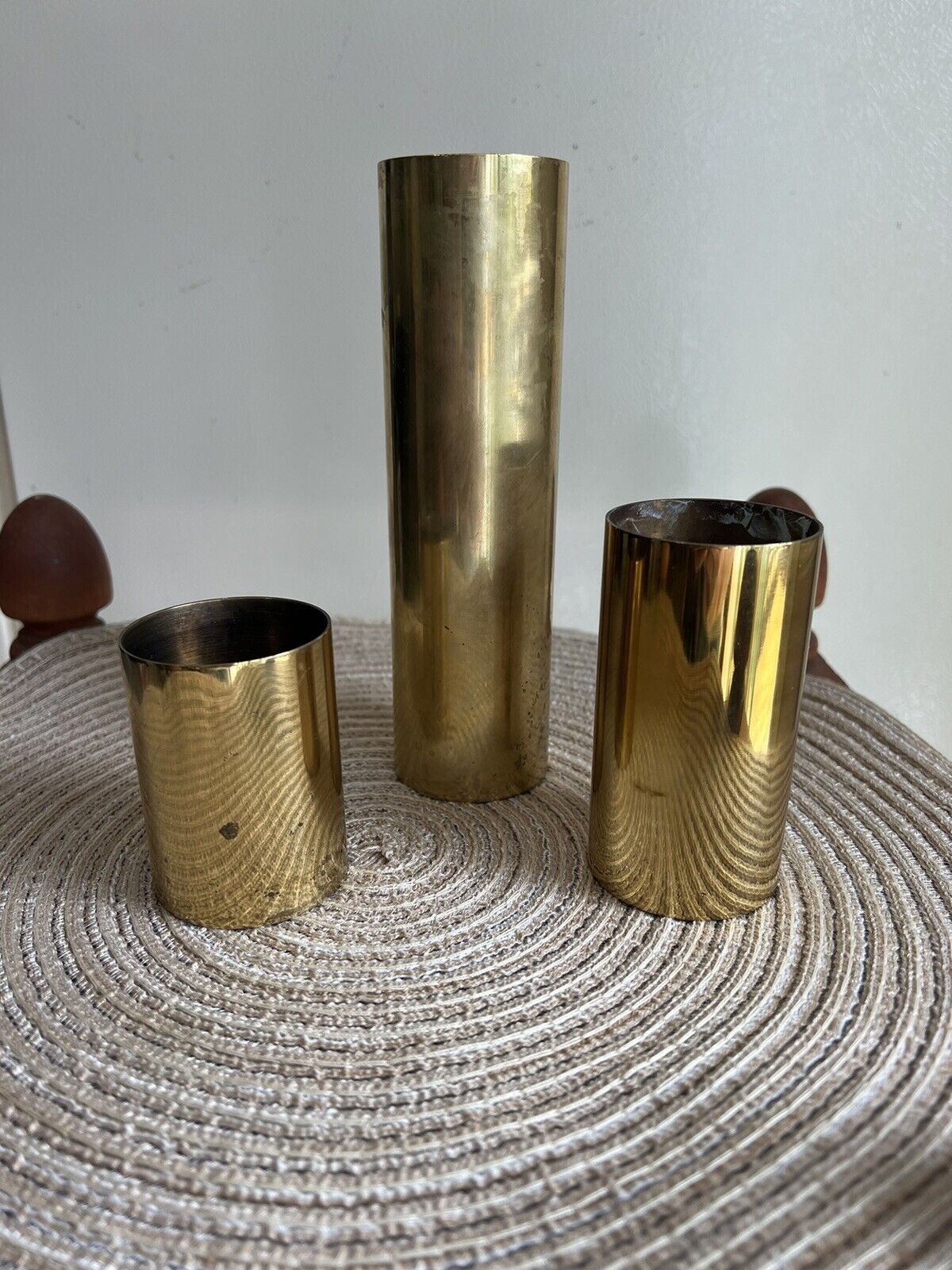 Vintage Brass 3 Piece Candle Holders - Columns