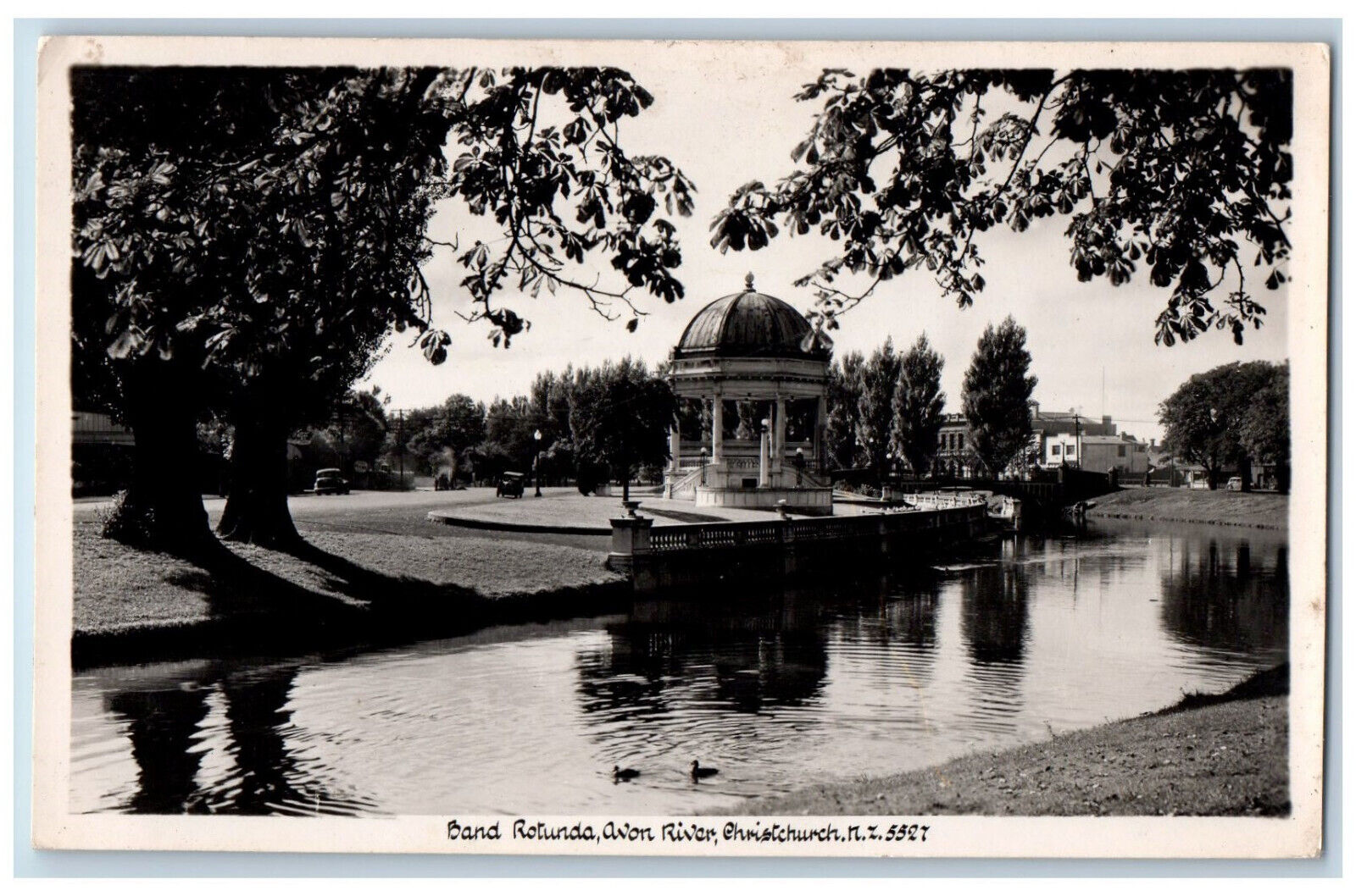 Christchurch New Zealand Postcard Band Rotunda Avon River c1930\'s RPPC Photo