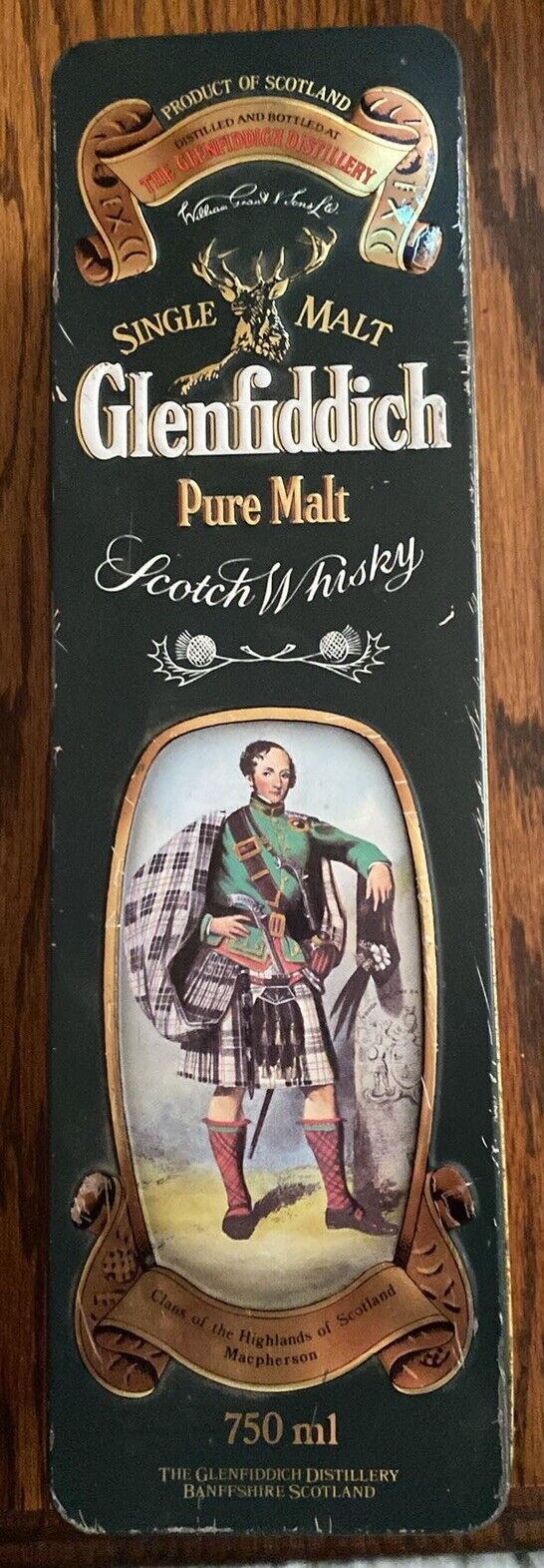 Collectible 1980's Glenfiddich Pure-Malt Scotch Whisky Macpherson Tin Vintage