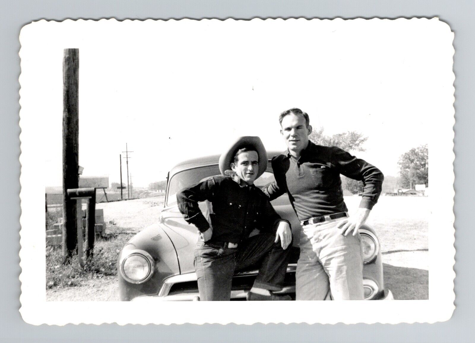 Vintage 1950s Men with Classic Car Photo 4.5x3.25 Black and White