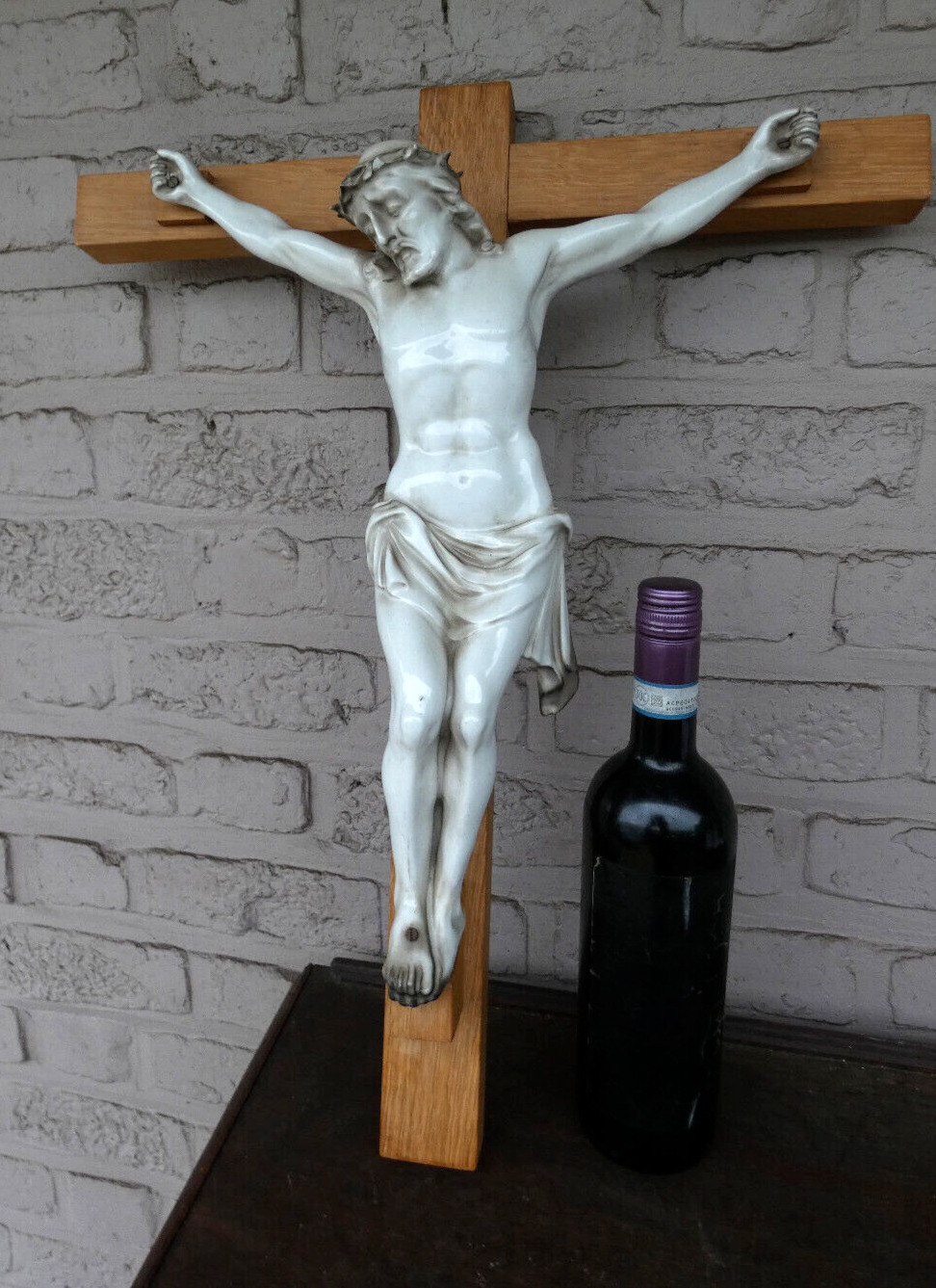 Antique french crucifix porcelain christ corpus