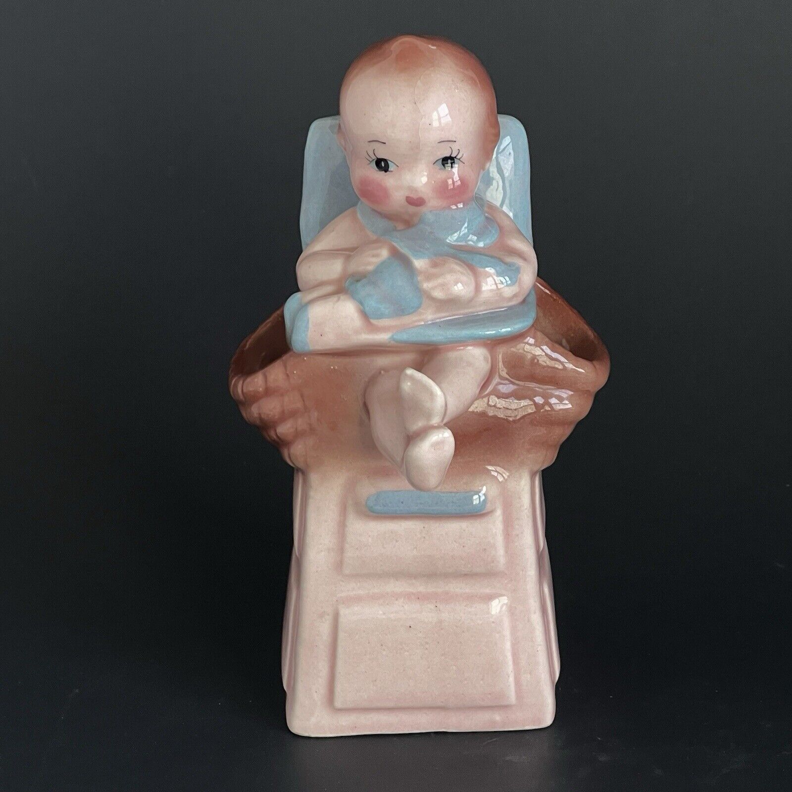 Vintage 1950’s Ceramic Baby in High Chair Planter Vase Nursery 6.5 Inches