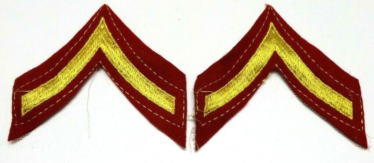 USMC Private First Class PFC E6 rank Insignia Patch yellow red felt pair P9513